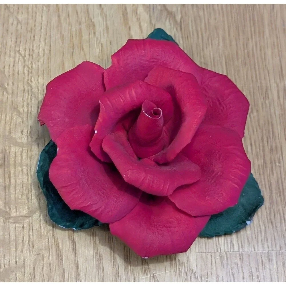 Vintage Capodimonte porcelainRed Rose stamped in Italy Beautiful!